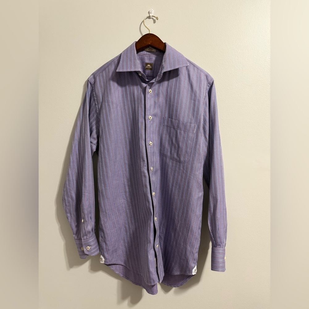 Peter Millar Purple & Blue Stripe Button-Up Dress Shirt 100% Cotton
